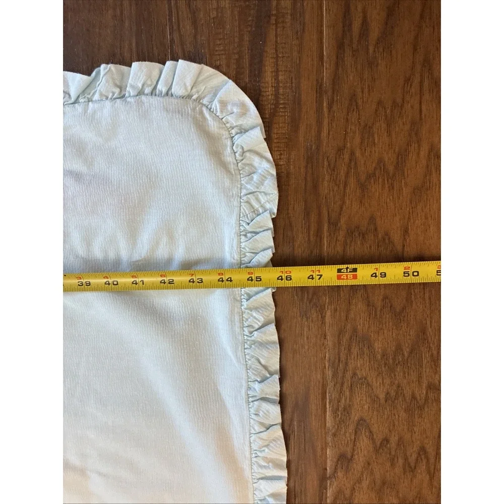 VTG Baby Blanket Cotton Plisse Blue W/ Pink Embroidery Ruffled 35